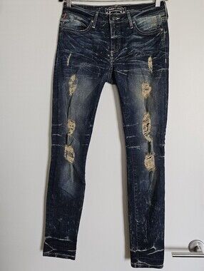 Robin's Jeans Blue Mudwash Distressed Skinny Jeans Size 29 Mid Rise